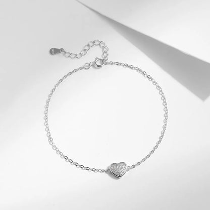 Ig Style Elegant Heart Shape Sterling Silver Plating Inlay Zircon Rhodium Plated Bracelets