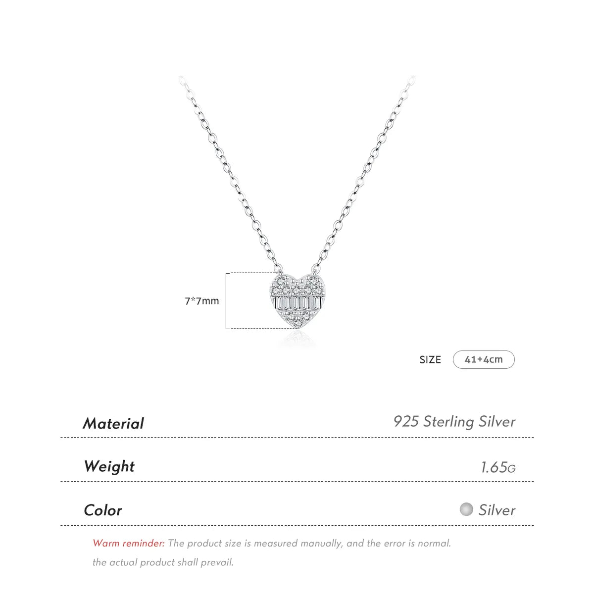 Ig Style Elegant Heart Shape Sterling Silver Plating Inlay Zircon Rhodium Plated Pendant Necklace