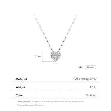 Ig Style Elegant Heart Shape Sterling Silver Plating Inlay Zircon Rhodium Plated Pendant Necklace