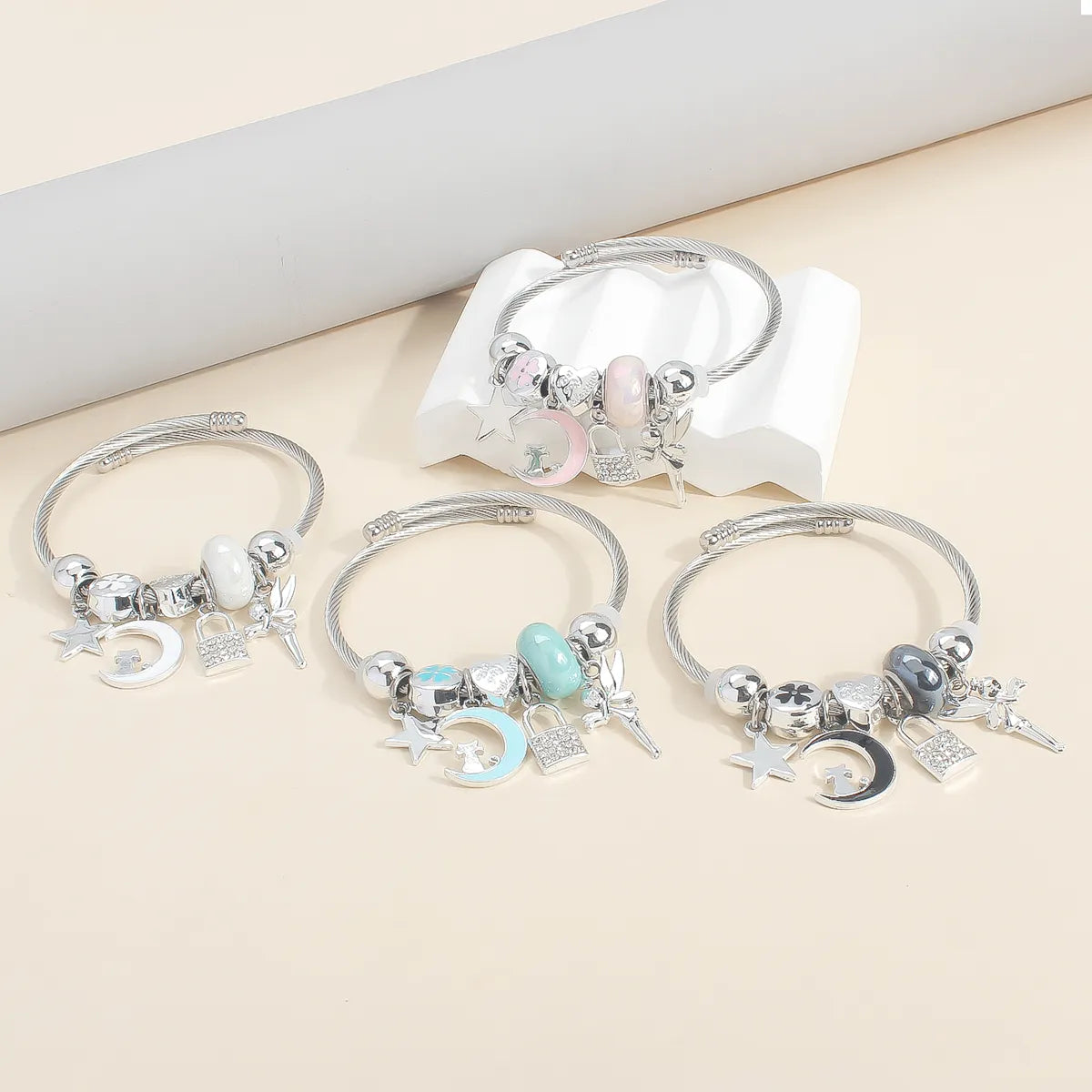 IG Style Elegant Korean Style Star Moon Butterfly 304 Stainless Steel Zircon Bangle In Bulk