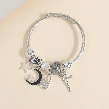 IG Style Elegant Korean Style Star Moon Butterfly 304 Stainless Steel Zircon Bangle In Bulk