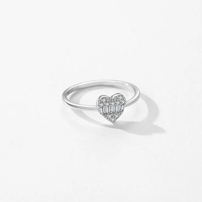 Ig Style Elegant Luxurious Square Heart Shape Sterling Silver Plating Inlay Zircon Rhodium Plated Rings