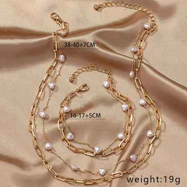 Ig Style Elegant Retro Heart Shape Imitation Pearl Alloy Women's Bracelets Necklace