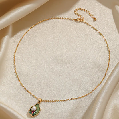 Ig Style Elegant Round Colorful Flower Copper Handmade Plating Inlay Freshwater Pearl Zircon 18k Gold Plated Pendant Necklace