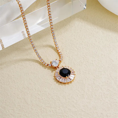 Copper IG Style Elegant Plating Inlay Round Zircon Pendant Necklace