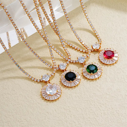 Copper IG Style Elegant Plating Inlay Round Zircon Pendant Necklace