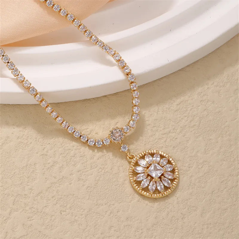 Copper IG Style Elegant Plating Inlay Round Zircon Pendant Necklace