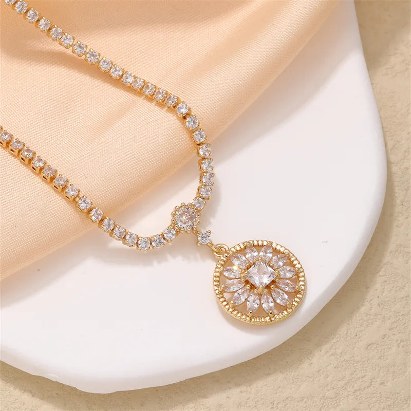 Copper IG Style Elegant Plating Inlay Round Zircon Pendant Necklace