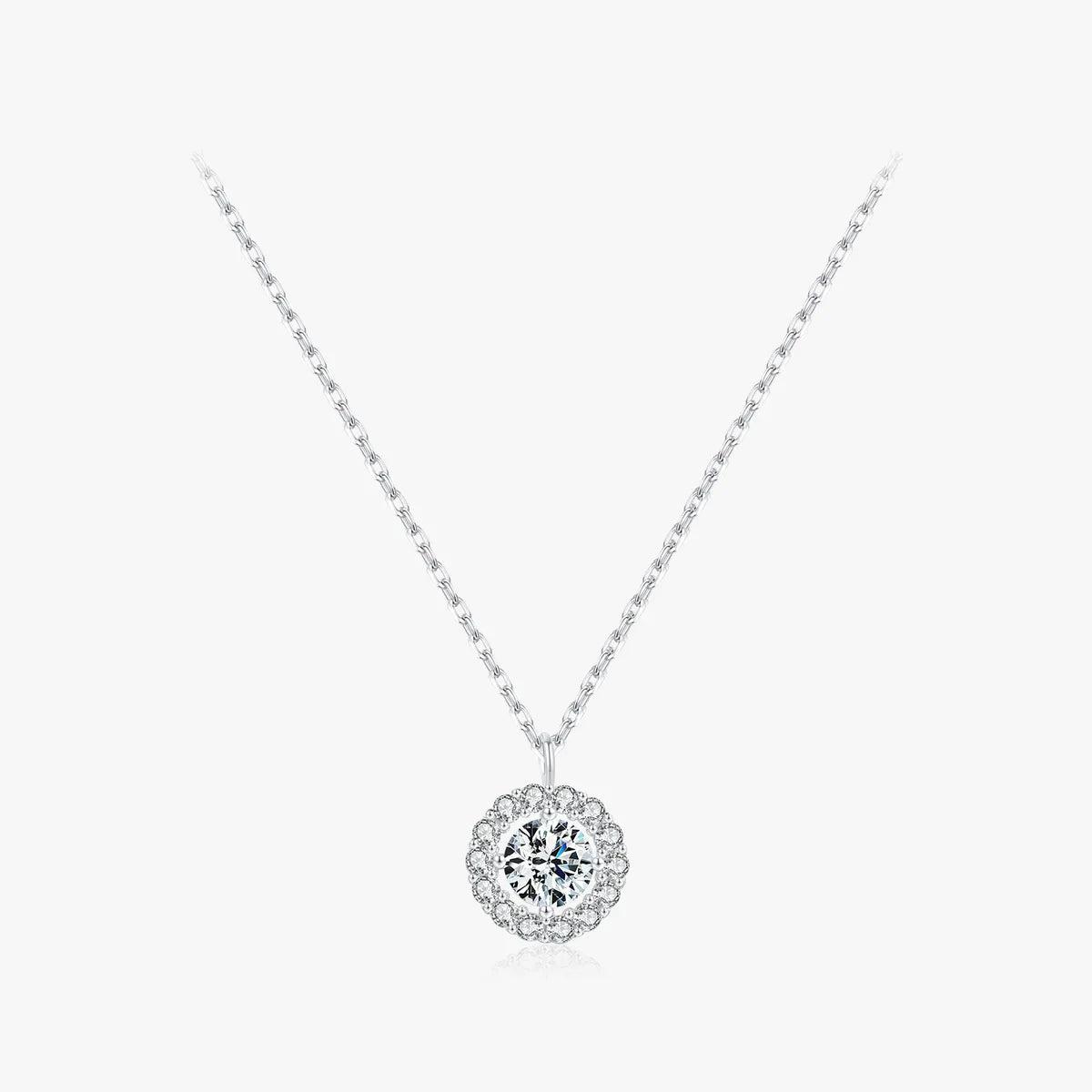 Ig Style Elegant Round Sterling Silver Rhodium Plated Zircon Necklace In Bulk