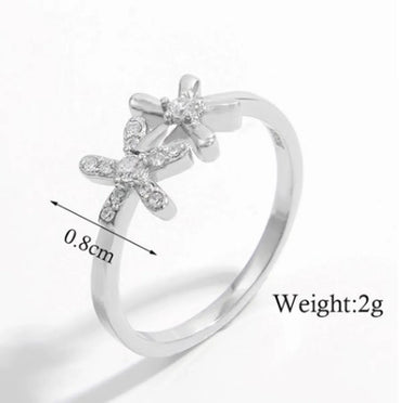 Ig Style Elegant Shiny Square Heart Shape Flower Sterling Silver Hollow Out Inlay Zircon White Gold Plated Rhodium Plated Rings