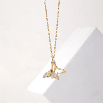 Ig Style Elegant Simple Style Dinosaur Bee Fish Tail Stainless Steel Titanium Steel Plating Inlay Zircon Gold Plated Necklace