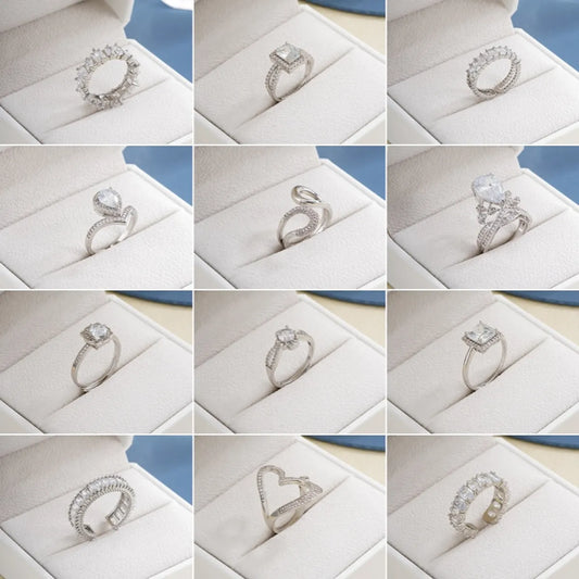 Ig Style Elegant Simple Style Geometric Heart Shape Copper Plating Inlay Zircon White Gold Plated Open Rings