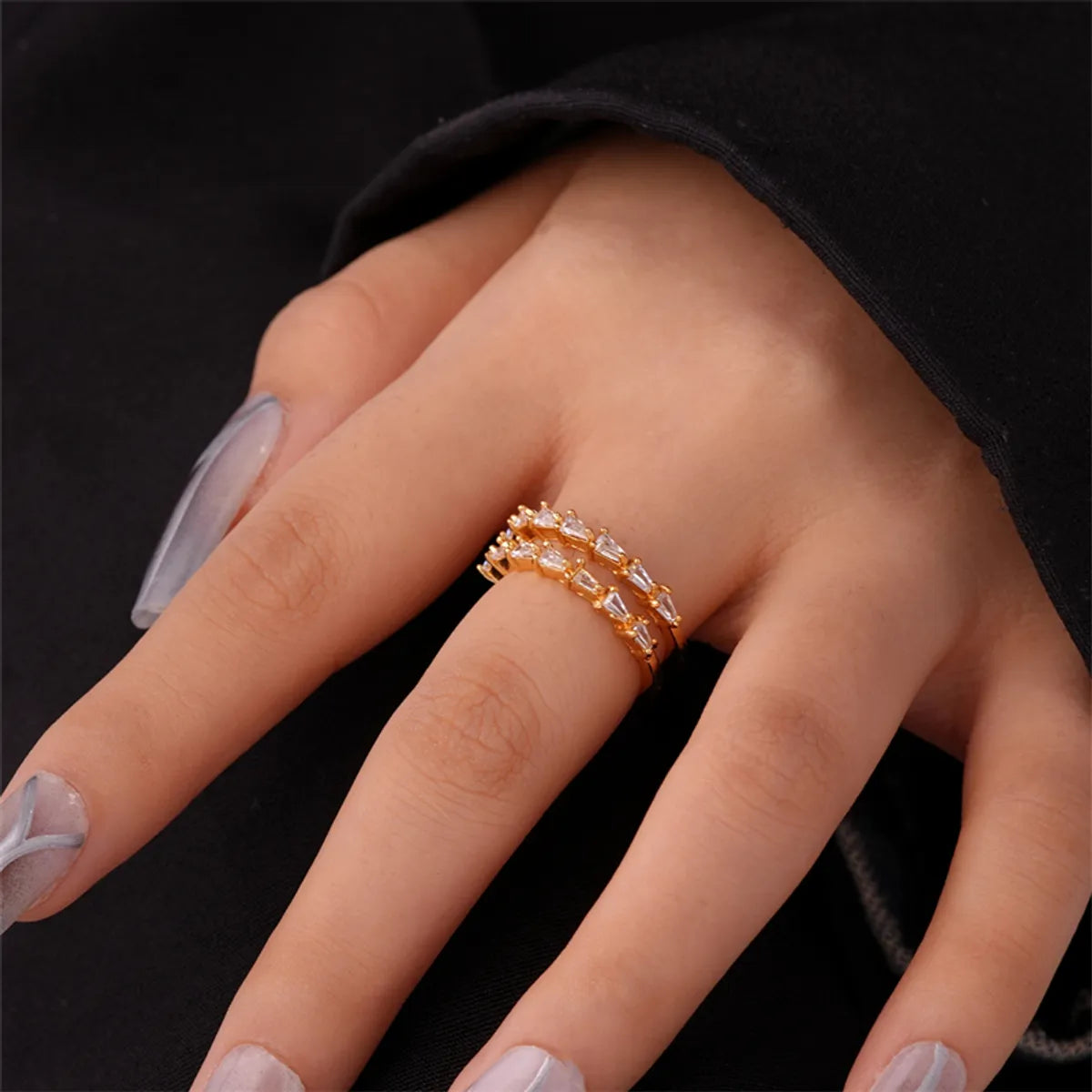 Ig Style Elegant Simple Style Geometric Leaves Copper Gold Plated Zircon Open Rings In Bulk