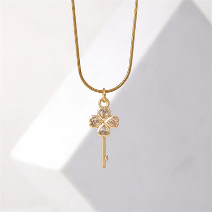 Ig Style Elegant Simple Style Key Copper Plating Inlay Zircon Gold Plated Necklace