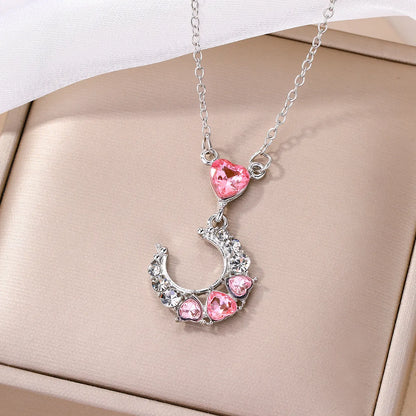 IG Style Elegant Simple Style Moon Heart Shape Diamond Alloy Wholesale Pendant Necklace