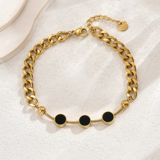 Ig Style Elegant Simple Style Round Stainless Steel Plating Inlay Shell 14k Gold Plated Bracelets