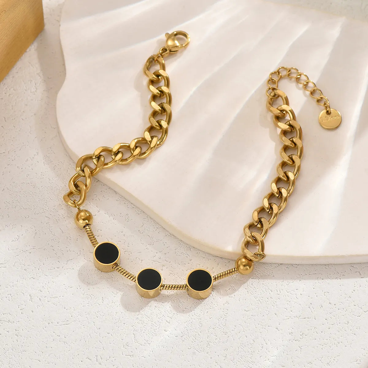 Ig Style Elegant Simple Style Round Stainless Steel Plating Inlay Shell 14k Gold Plated Bracelets