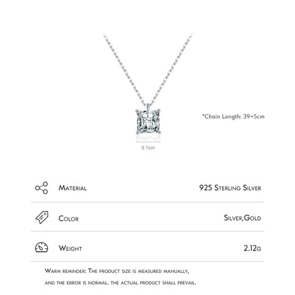 Ig Style Elegant Simple Style Square Sterling Silver Plating Inlay Zircon 14k Gold Plated Rhodium Plated Solitaire Necklace