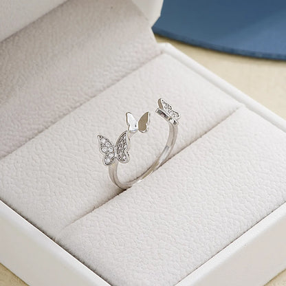 Ig Style Elegant Simple Style Star Butterfly Bow Knot Copper Plating Inlay Zircon White Gold Plated Open Rings