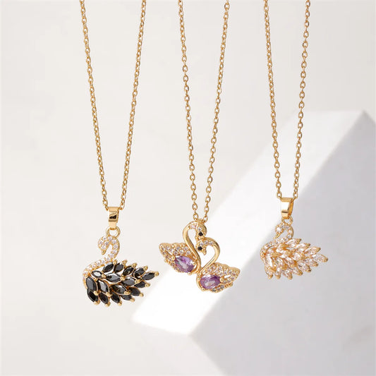 Ig Style Elegant Simple Style Swan Copper Plating Inlay Zircon Gold Plated Necklace