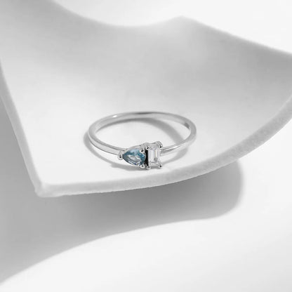 Ig Style Elegant Simple Style Water Droplets Rectangle Sterling Silver Rhodium Plated Zircon Rings In Bulk