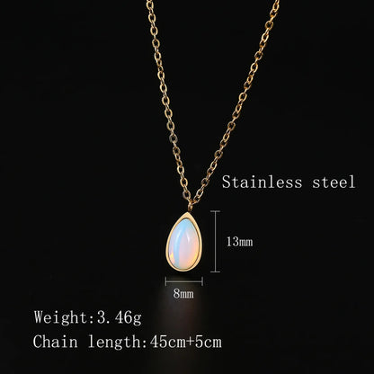 Ig Style Elegant Simple Style Water Droplets Stainless Steel Polishing Plating Opal 18k Gold Plated Necklace