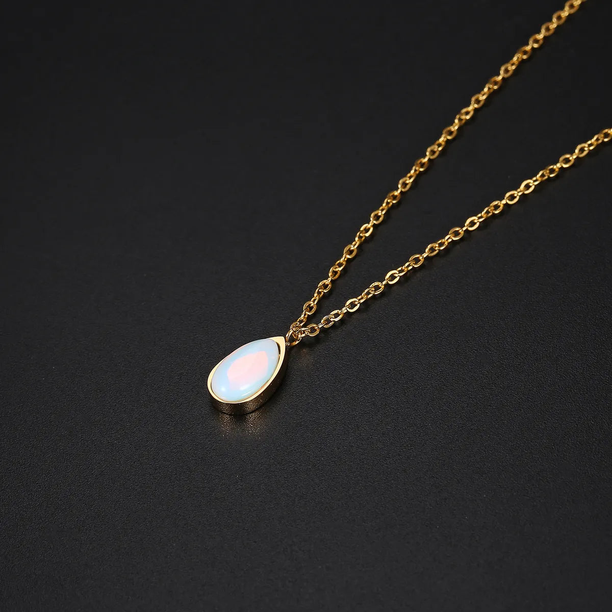 Ig Style Elegant Simple Style Water Droplets Stainless Steel Polishing Plating Opal 18k Gold Plated Necklace