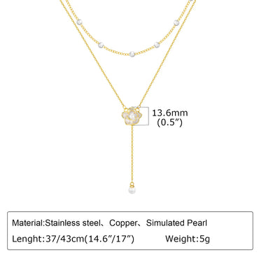 Ig Style Elegant Solid Color Stainless Steel Plating Inlay Artificial Pearls 18k Gold Plated Double Layer Necklaces