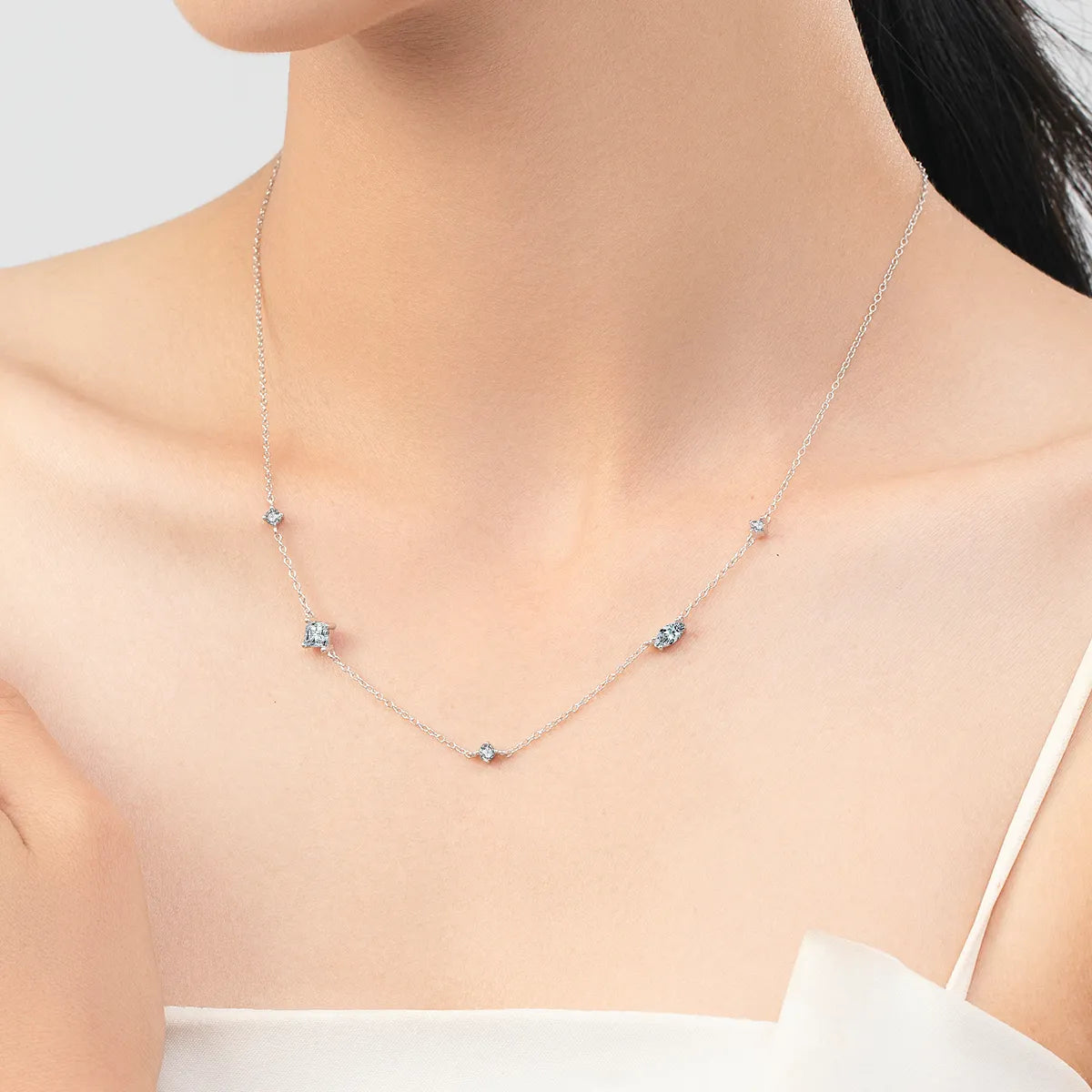 Ig Style Elegant Square Sterling Silver Plating Inlay Zircon 14k Gold Plated Rhodium Plated Necklace