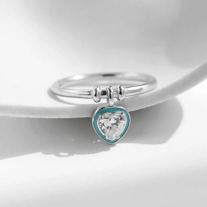 Ig Style Elegant Sweet Heart Shape Sterling Silver Epoxy Plating Inlay Zircon Rhodium Plated Charm Rings