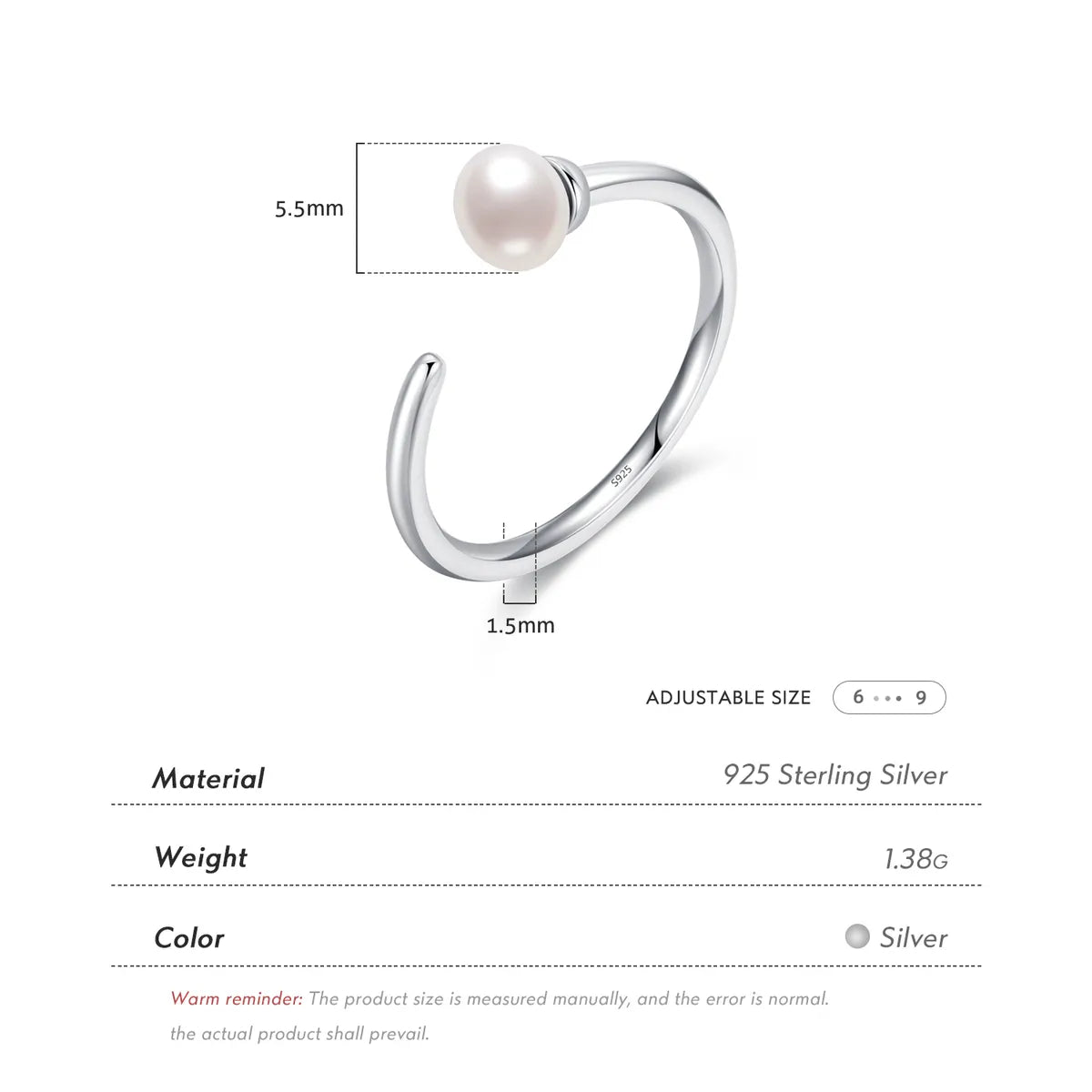 Ig Style Elegant Sweet Oval Sterling Silver Plating Inlay Freshwater Pearl Rhodium Plated Open Rings