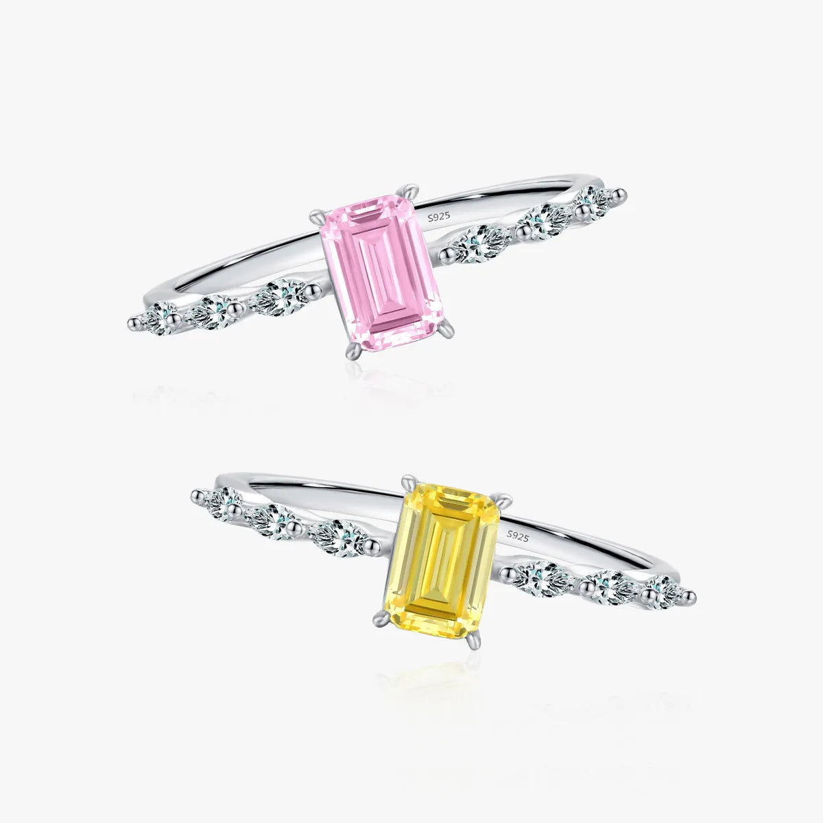 Ig Style Elegant Sweet Rectangle Sterling Silver Plating Inlay Zircon Rhodium Plated Rings