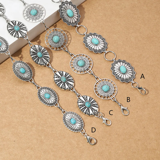 IG Style Ethnic Style Bohemian Round Oval Zinc Alloy Inlay Turquoise Silver Plated Women's Waist Chain