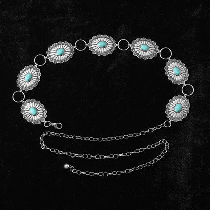 IG Style Ethnic Style Bohemian Round Oval Zinc Alloy Inlay Turquoise Silver Plated Women's Waist Chain