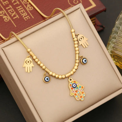 Ig Style Ethnic Style Palm Eye Stainless Steel Beaded Plating Inlay Artificial Diamond Bracelets Earrings Necklace