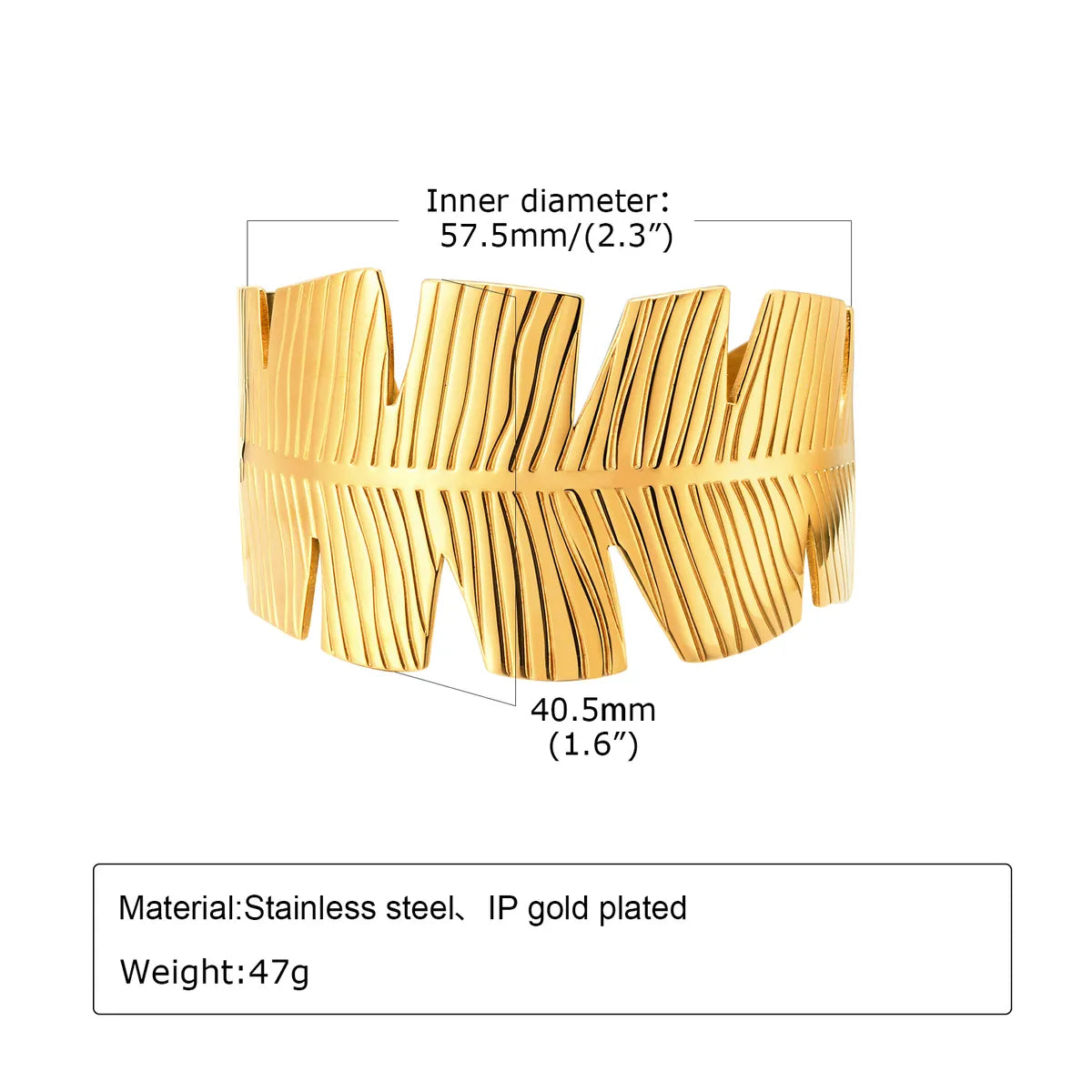 IG Style Exaggerated Classic Style Solid Color Feather Flower 201 Stainless Steel 18K Gold Plated Wide Bracelet In Bulk