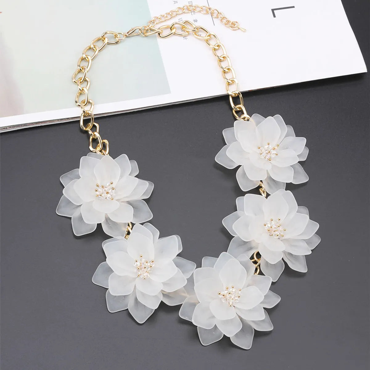 Ig Style Exaggerated Flower Alloy Crystal Pearl Three-dimensional Women's Necklace