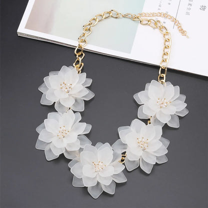 Ig Style Exaggerated Flower Alloy Crystal Pearl Three-dimensional Women's Necklace