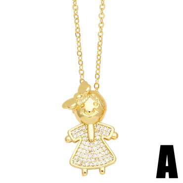 Ig Style Fashion Cartoon Character Copper 18k Gold Plated Zircon Necklace In Bulk