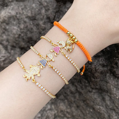 Ig Style Fashion Simple Style Cartoon Character Copper Plating Inlay Zircon 18k Gold Plated Bracelets