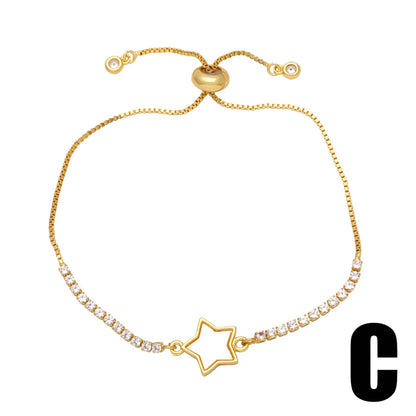 Ig Style Fashion Simple Style Star Heart Shape Lightning Copper Plating Inlay Zircon 18k Gold Plated Bracelets