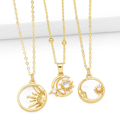 Ig Style Fashion Sun Moon Copper 18k Gold Plated Zircon Necklace In Bulk