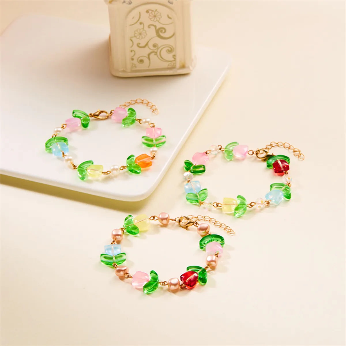 IG Style Flower Imitation Pearl Alloy Resin Women's Bracelets