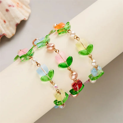 IG Style Flower Imitation Pearl Alloy Resin Women's Bracelets