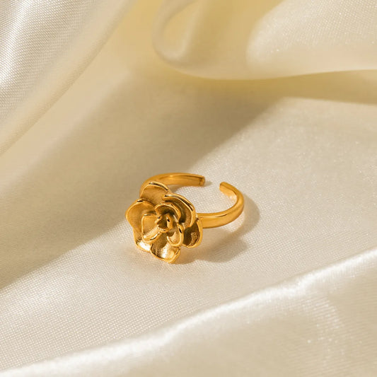 Ig Style Flower Stainless Steel 18k Gold Plated Open Ring In Bulk