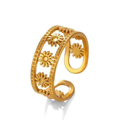 304 Stainless Steel 18K Gold Plated IG Style Plating Flower Rings