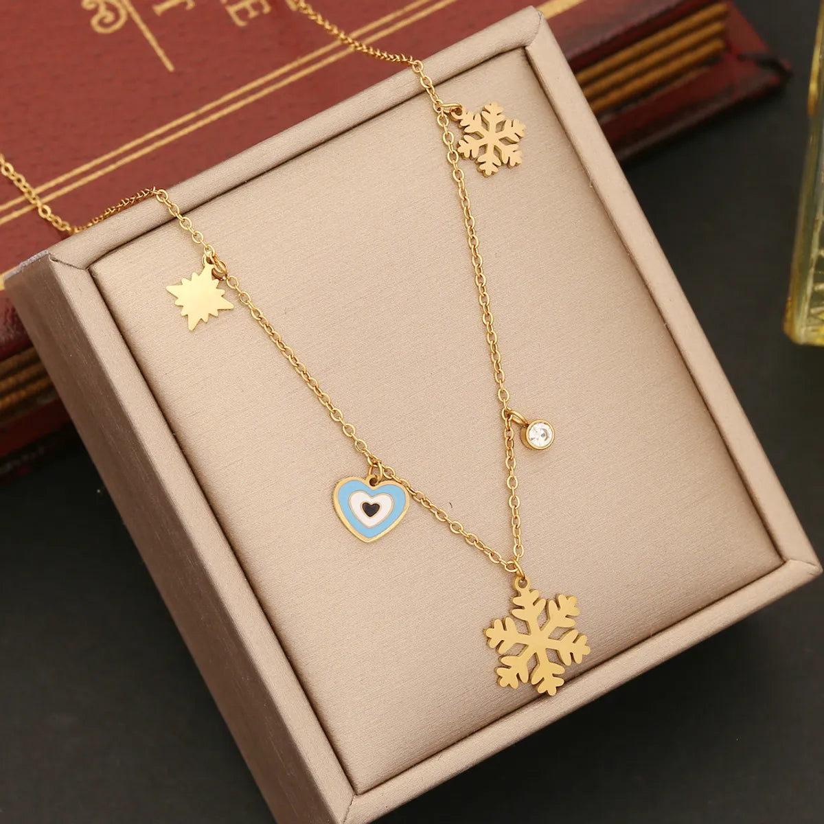 Ig Style Four Leaf Clover Eye Snowflake Stainless Steel Enamel Plating Necklace