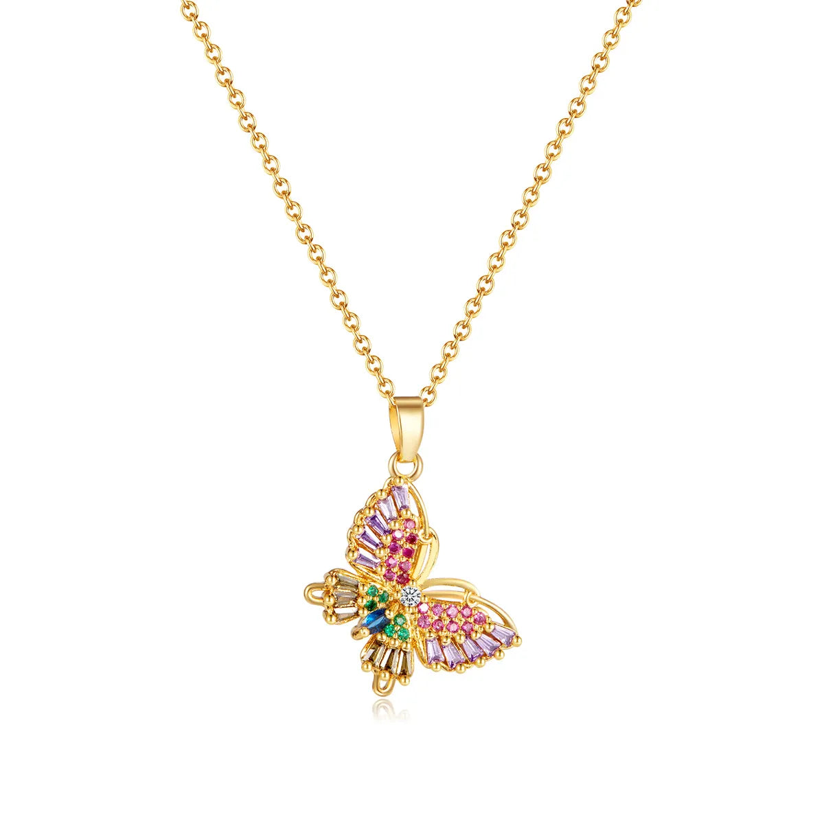 Titanium Steel IG Style French Style Inlay Butterfly Zircon Pendant Necklace