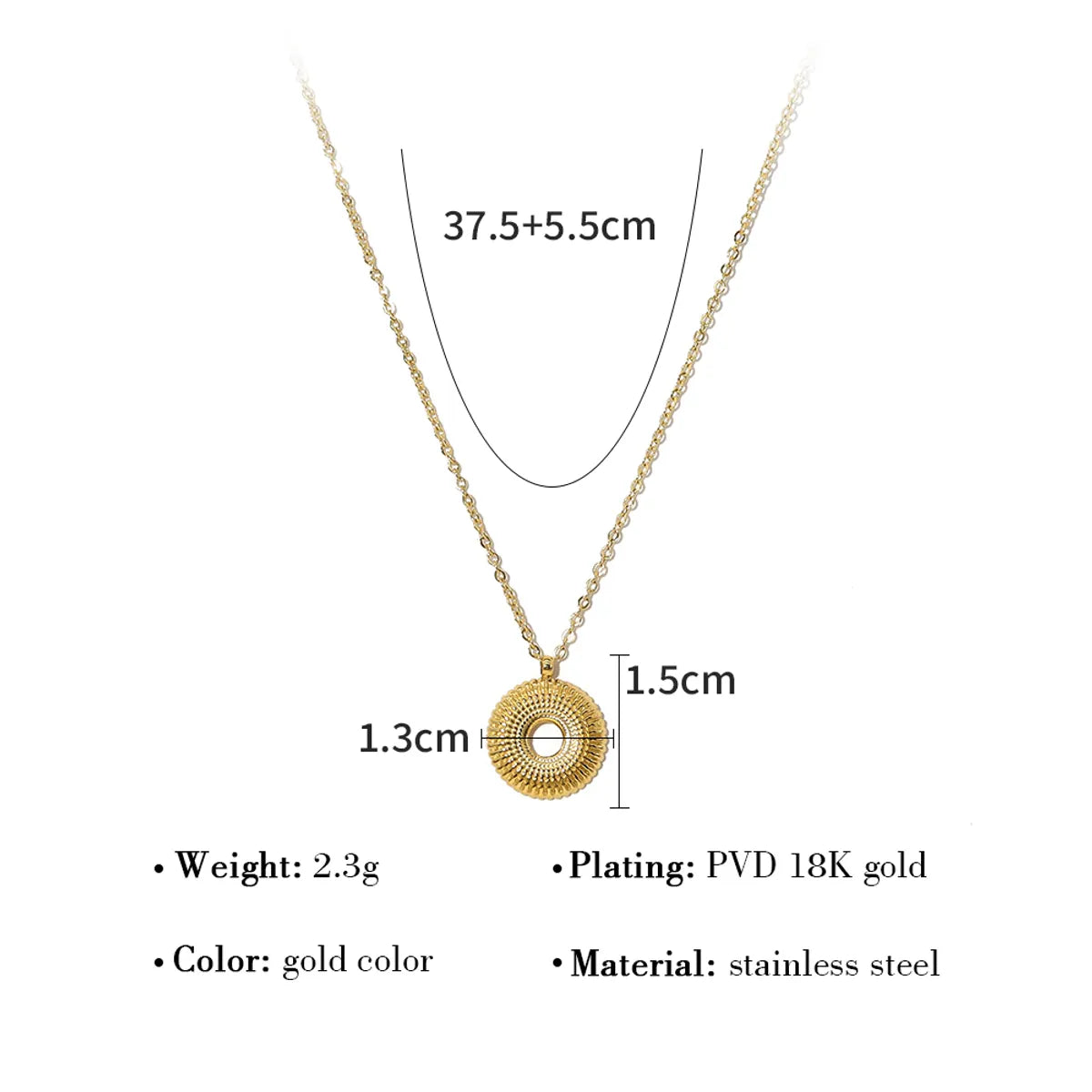 Ig Style French Style Circle Stainless Steel Titanium Steel Plating 18k Gold Plated Pendant Necklace