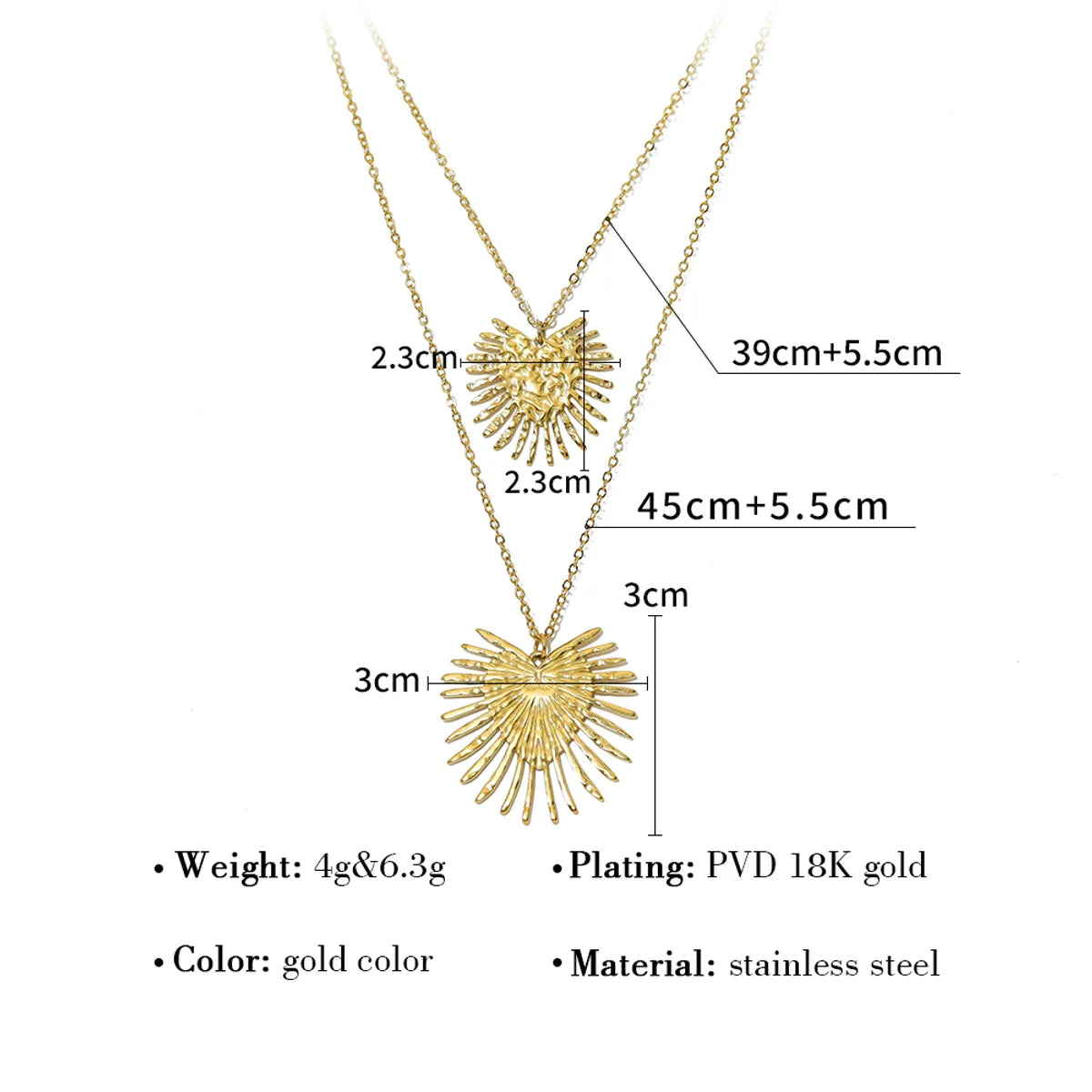 Ig Style French Style Commute Heart Shape Stainless Steel Titanium Steel Plating 18k Gold Plated Pendant Necklace